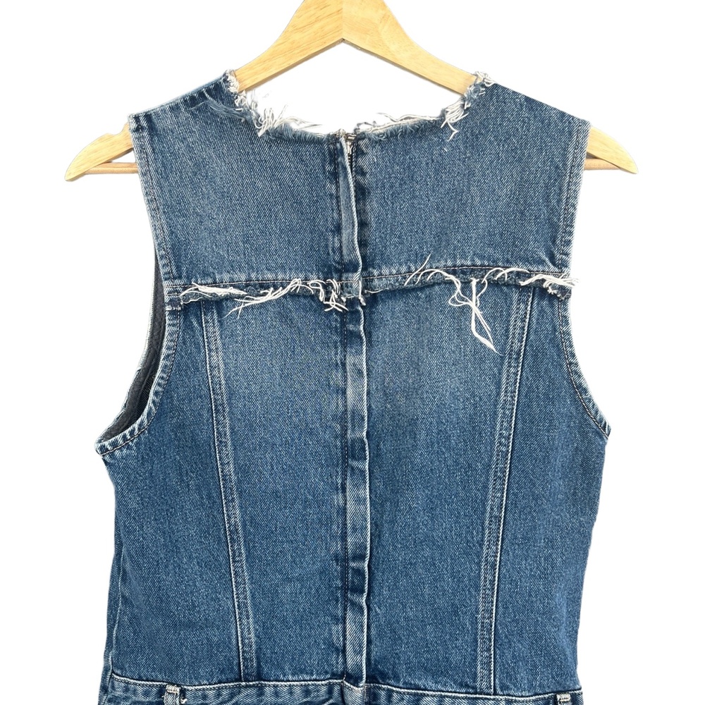 Zara Women’s Denim Dress Size L Two-Tone Sleeveless Raw Hem Distressed - Picture 4 of 7